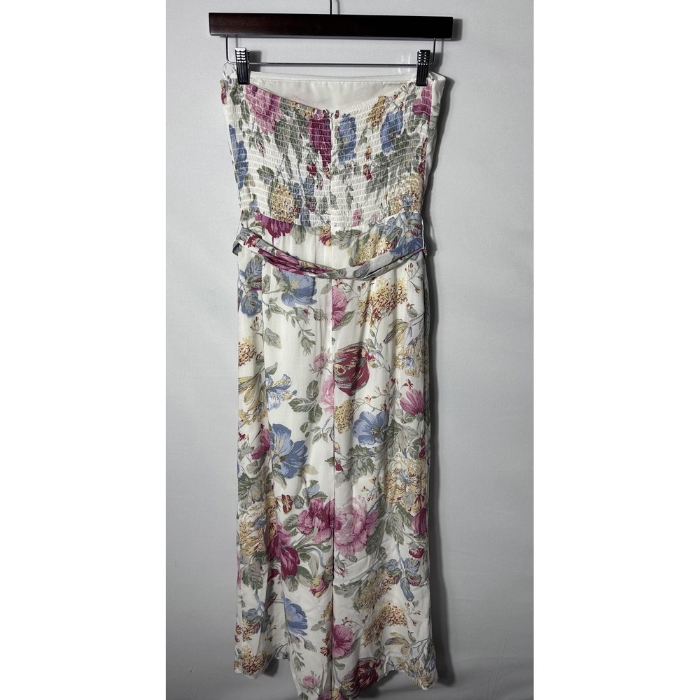 WAYF Jumpsuit Womens Small Multicolor Floral Strapless Belted Wide Leg One Piece
